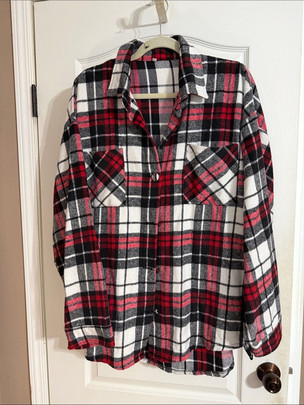 Red, Black and White Plaid Flannel Shacket